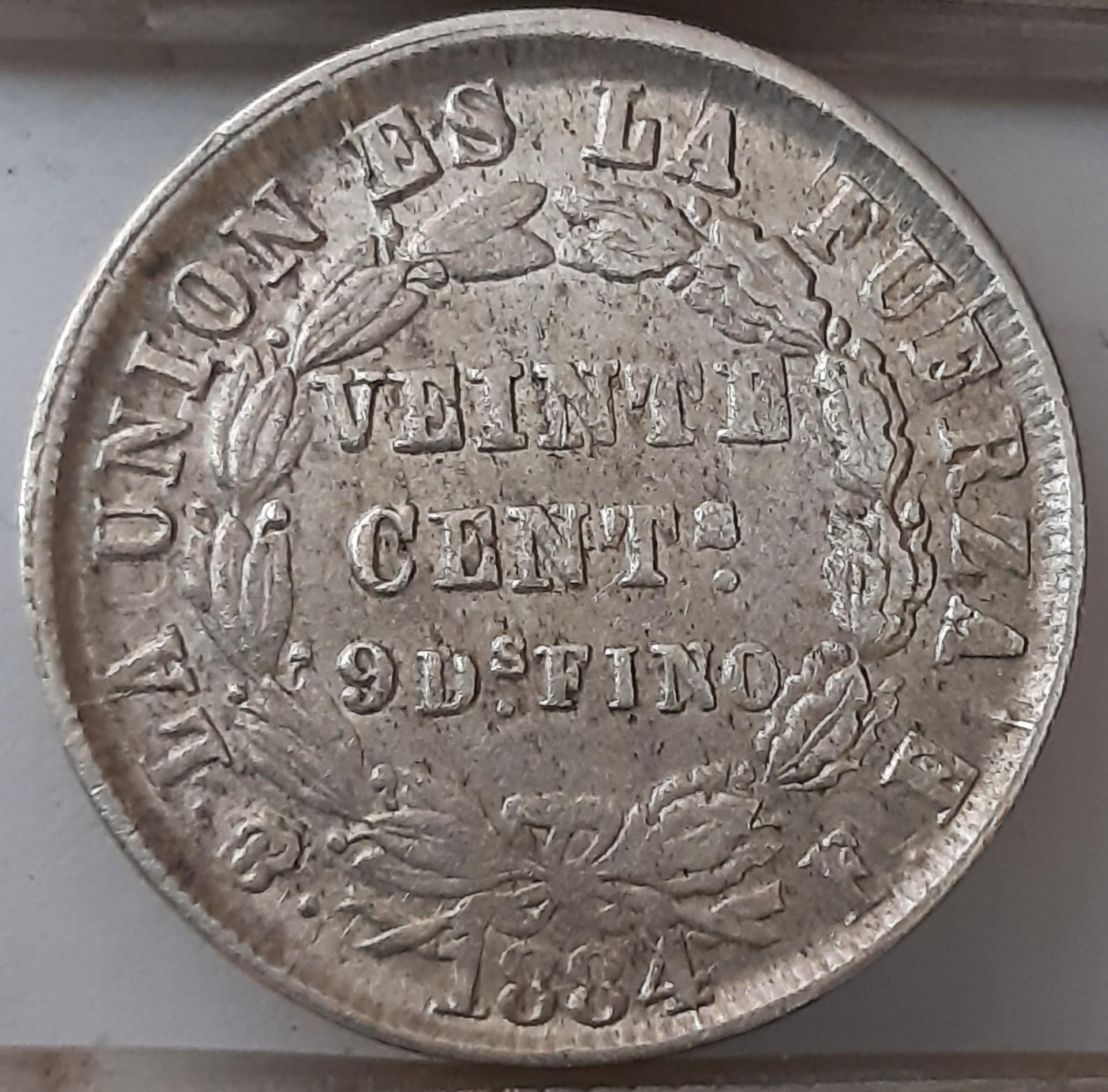 Bolivija 20 sentavų 1884 KM#159.1 (6964)