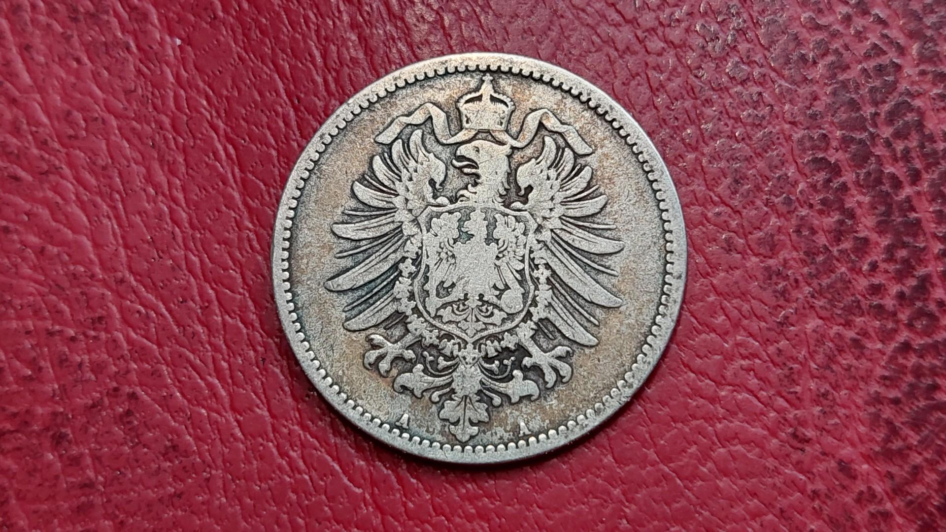 Vokietija 1 markė, 1877A KM# 7 AG 0.900