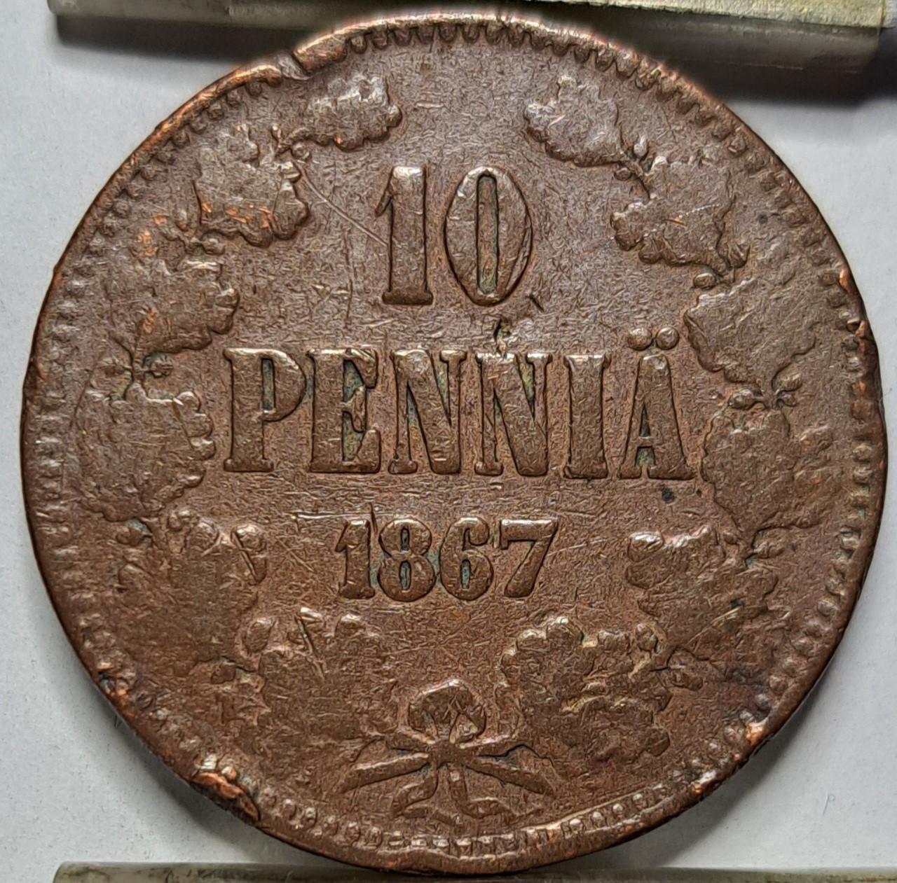 Suomija 10 pensų 1867 KM#5.1 (6981)