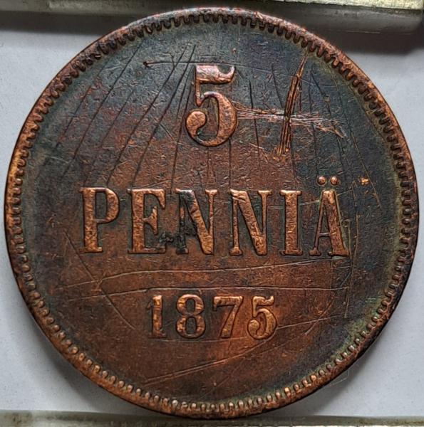 Suomija 5 pensai 1875 KM#4.2 (6992)