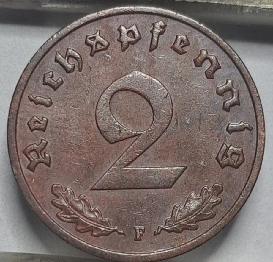 Vokietija 2 reichspfenigai F 1939 KM#90 (7037)