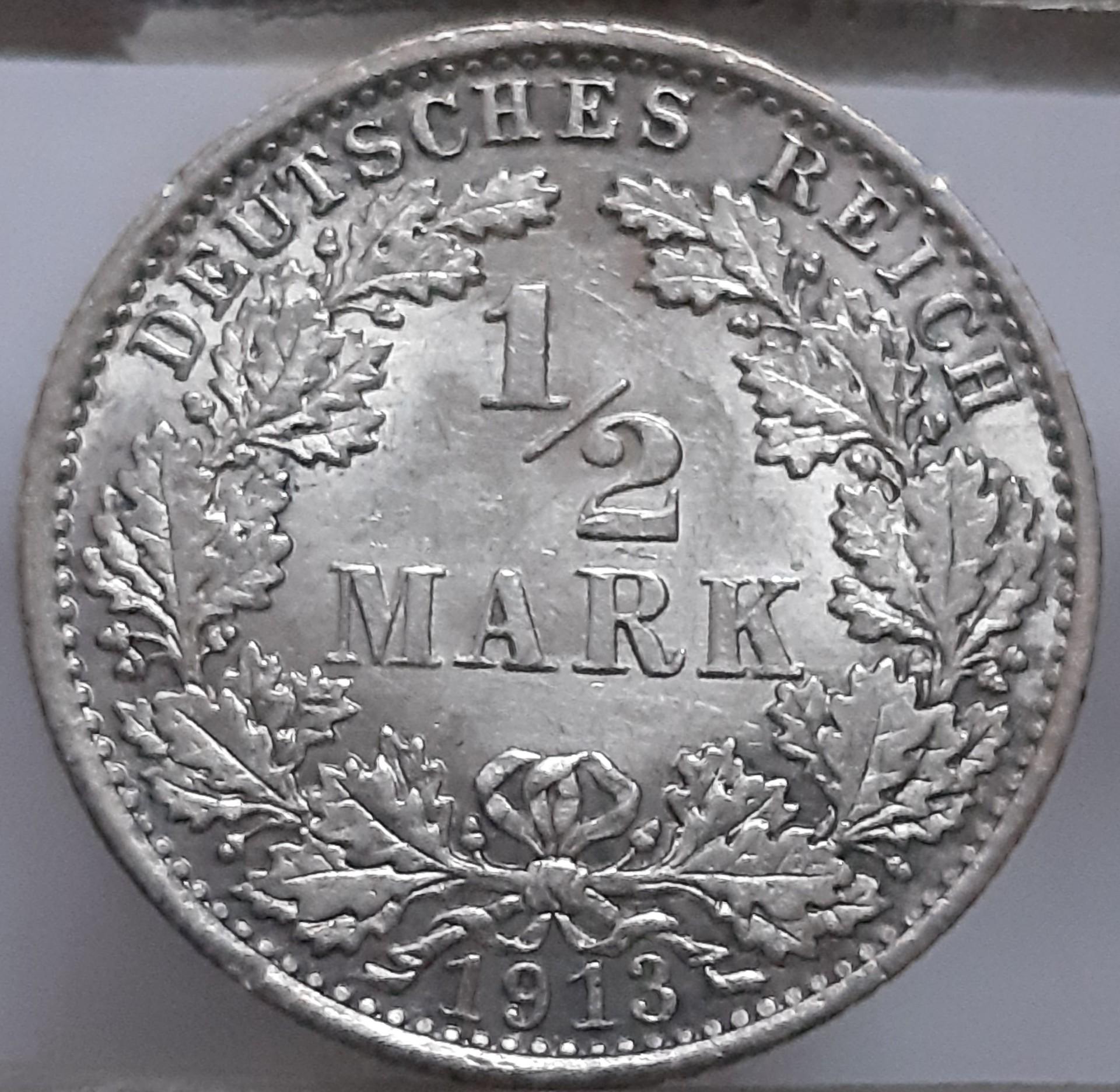 Vokietija 1/2 markės A 1913 KM#17 (7057)