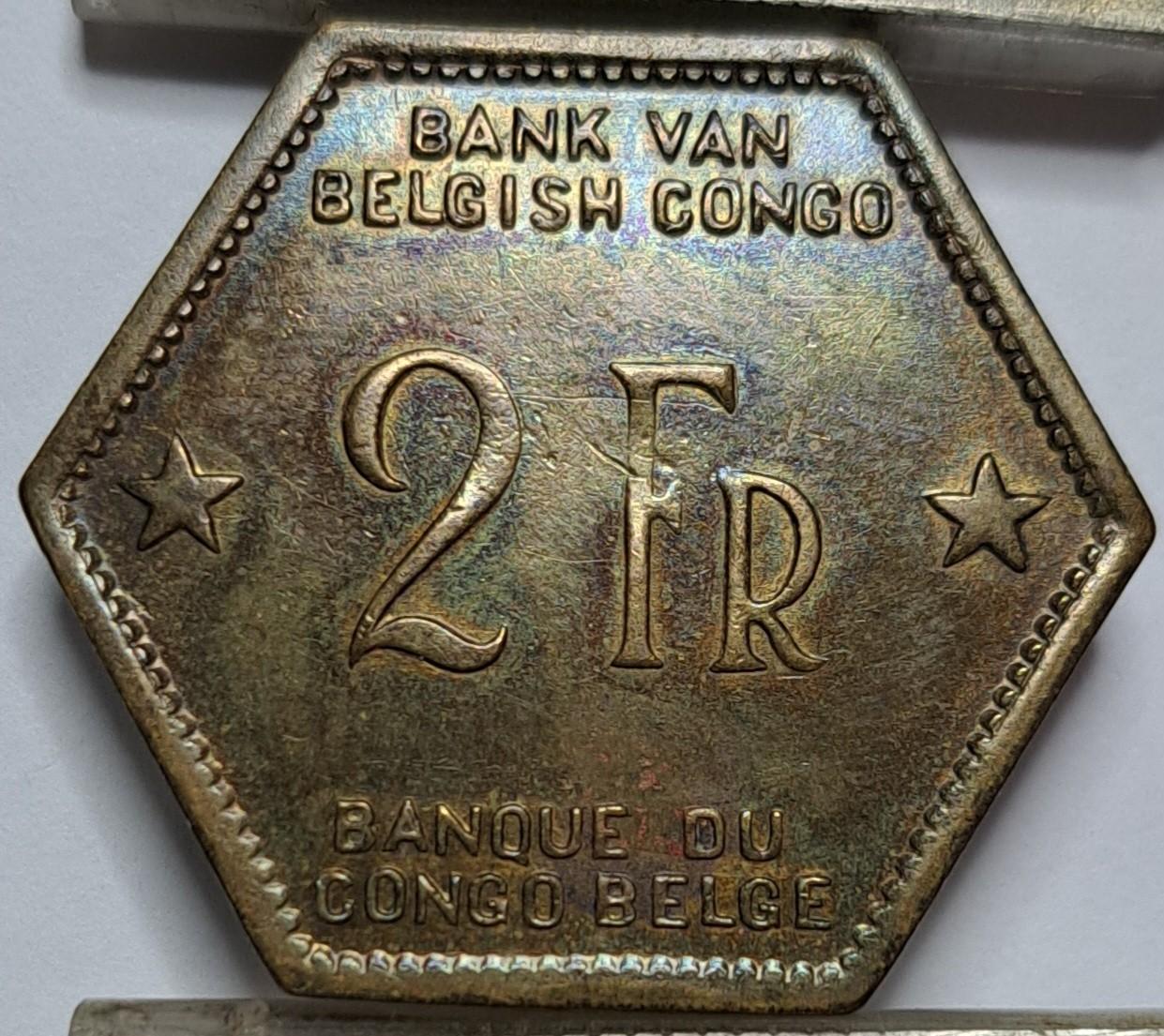 Belgijos Kongas 2 Frankai 1943 KM#25 (6843)