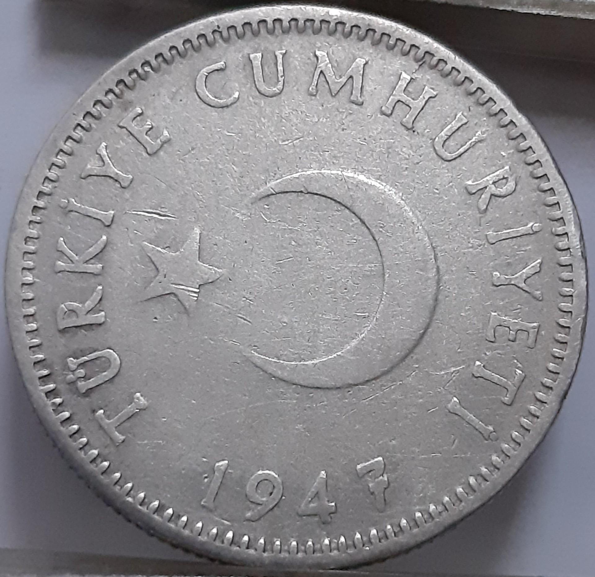 Turkija 1 lira 1947 KM#883 (7139)