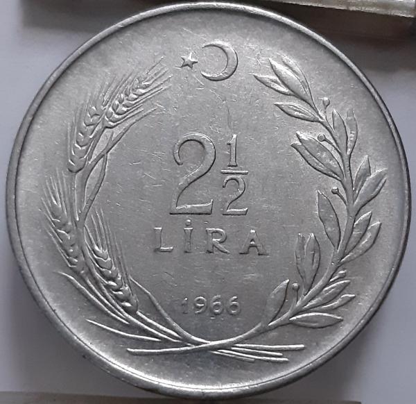 Turkija 2 1/2 liros 1966 KM#893.1 (7137)