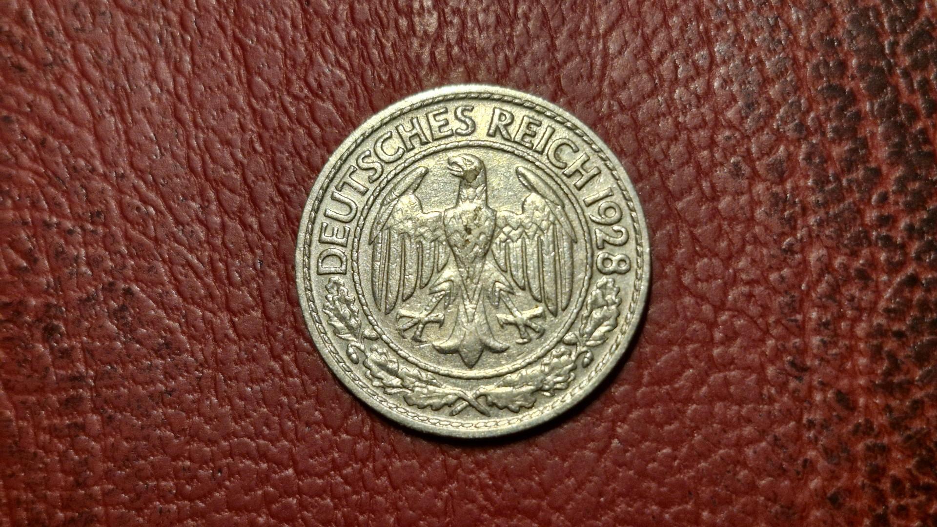 Vokietija 50 reichspfenigų, 1928D KM# 49