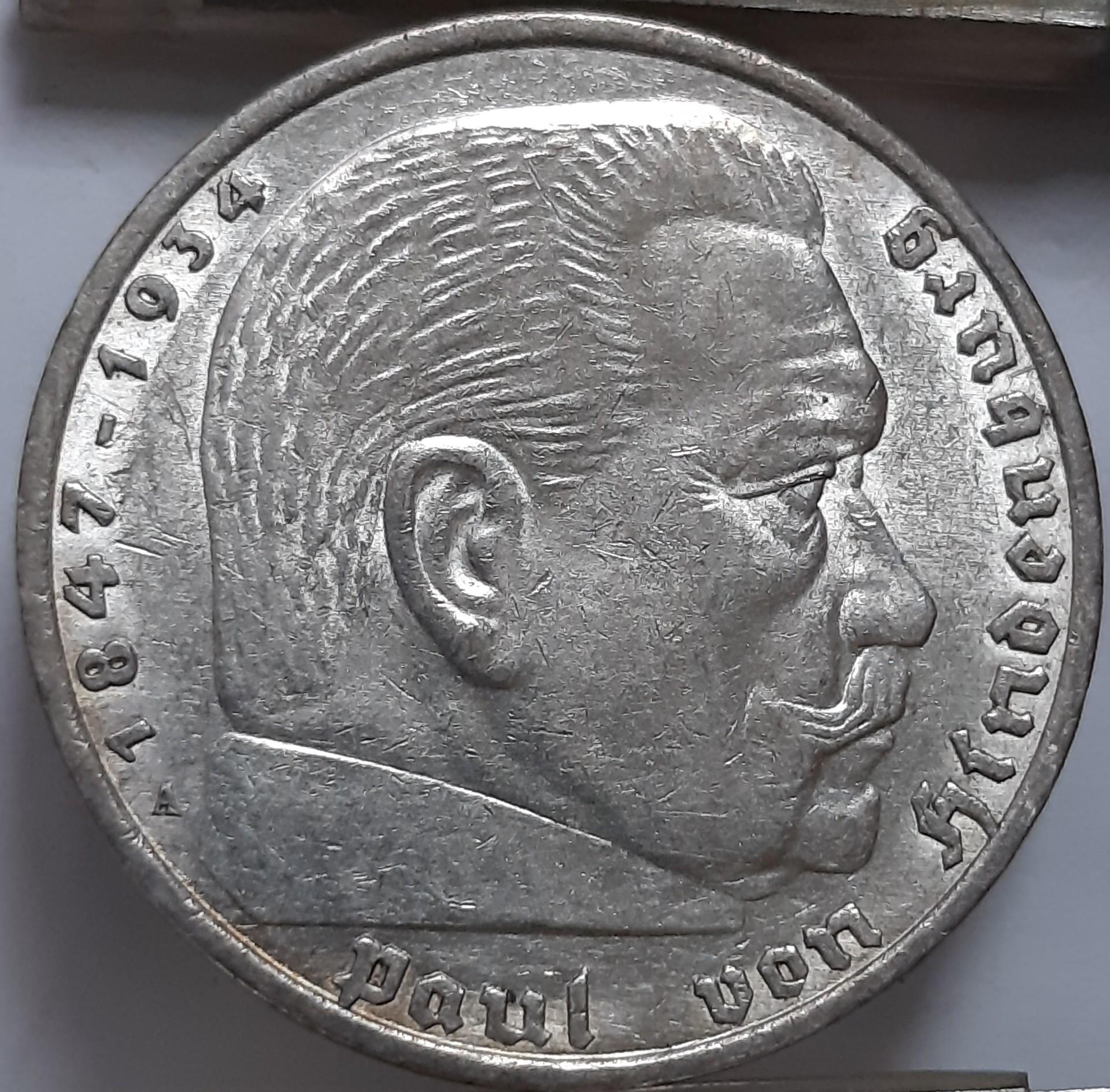 Vokietija 5 reichsmarkės A 1936 KM#86 (7176)