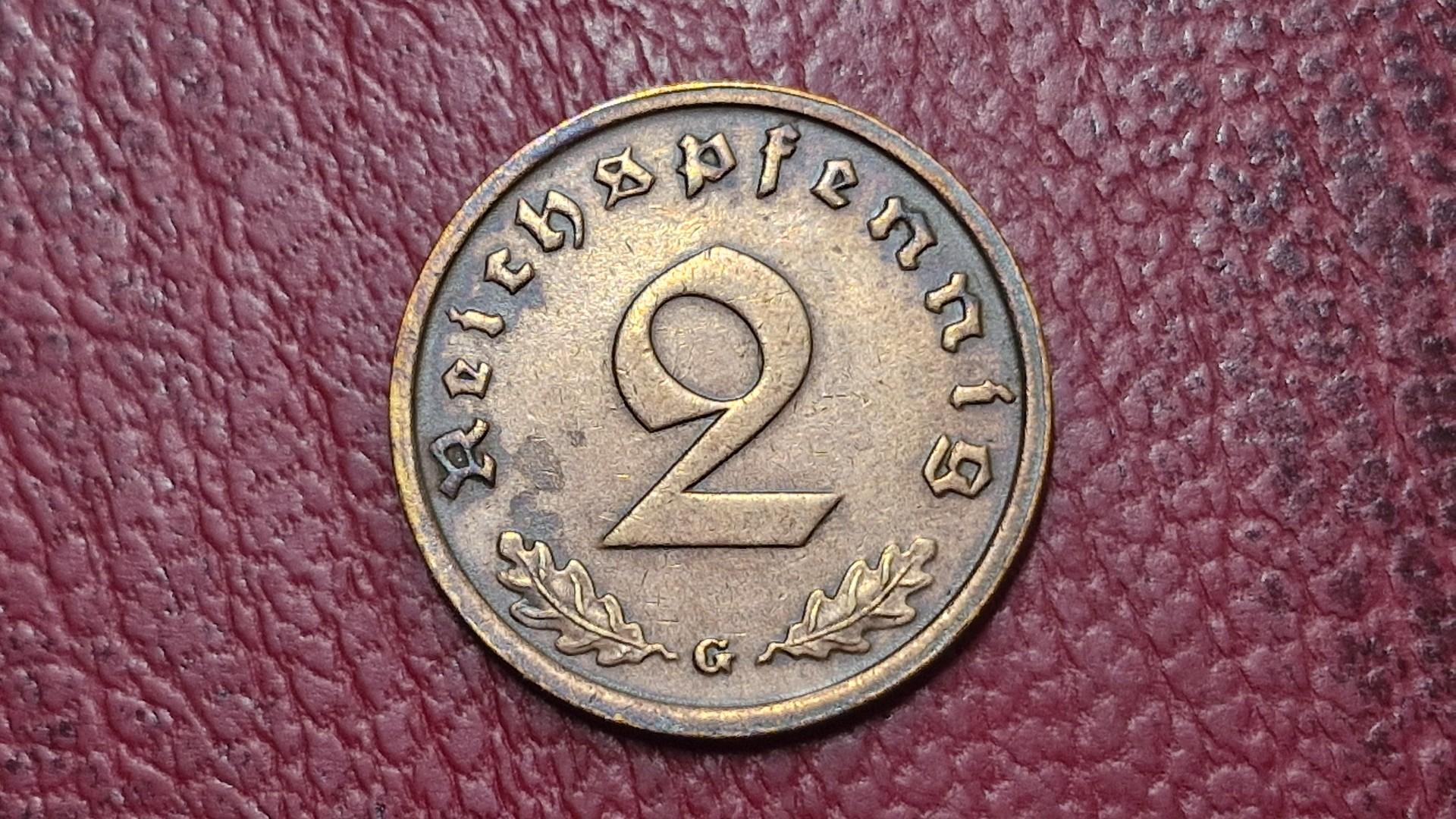 Trečiasis Reichas 2 reichspfenigai, 1938G KM# 90