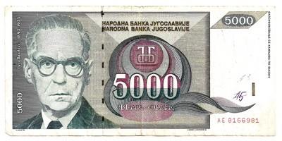 Jugoslavija. 5000 dinarų ( 1992 ) VF