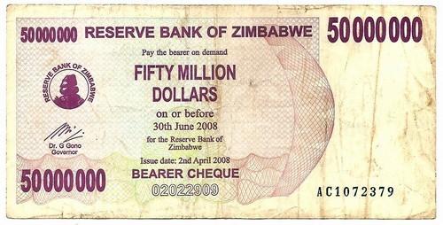 Zimbabvė. 50000000 dolerių ( 2008 ) VF