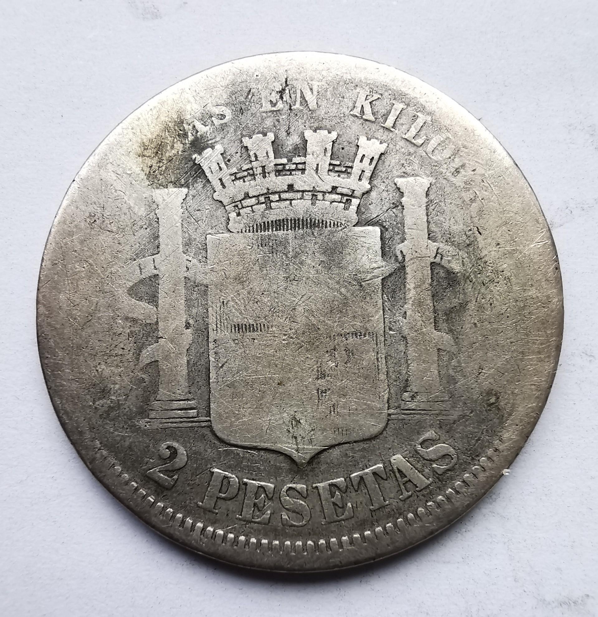 Ispanija 2 peseta 1870 sidabras