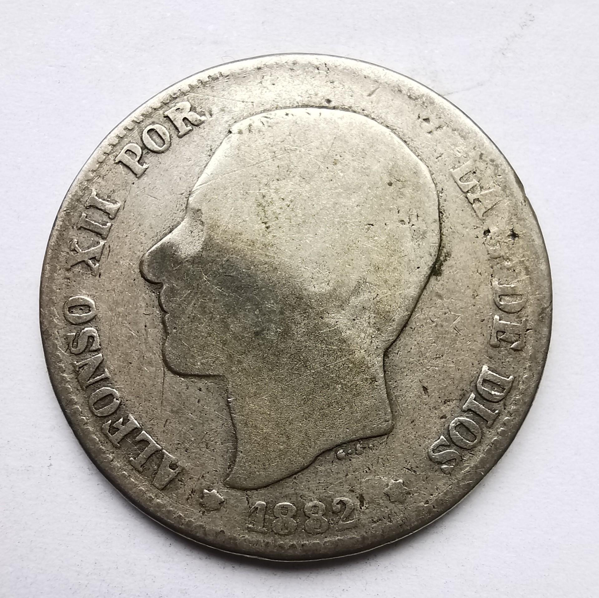 Ispanija 2 pesetos 1882 sidabras