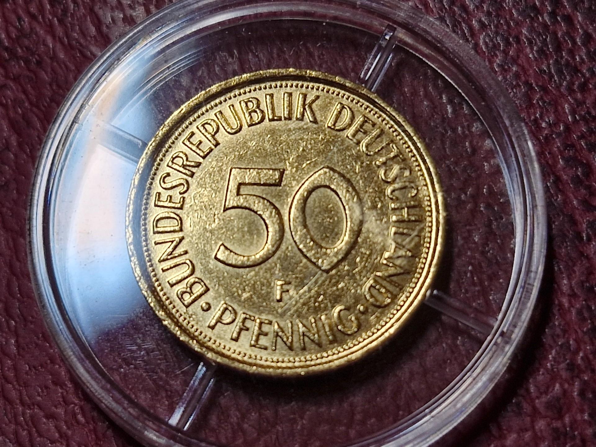 Vokietija 50 pfenigų, 1991F KM# 109 su sertifikatu