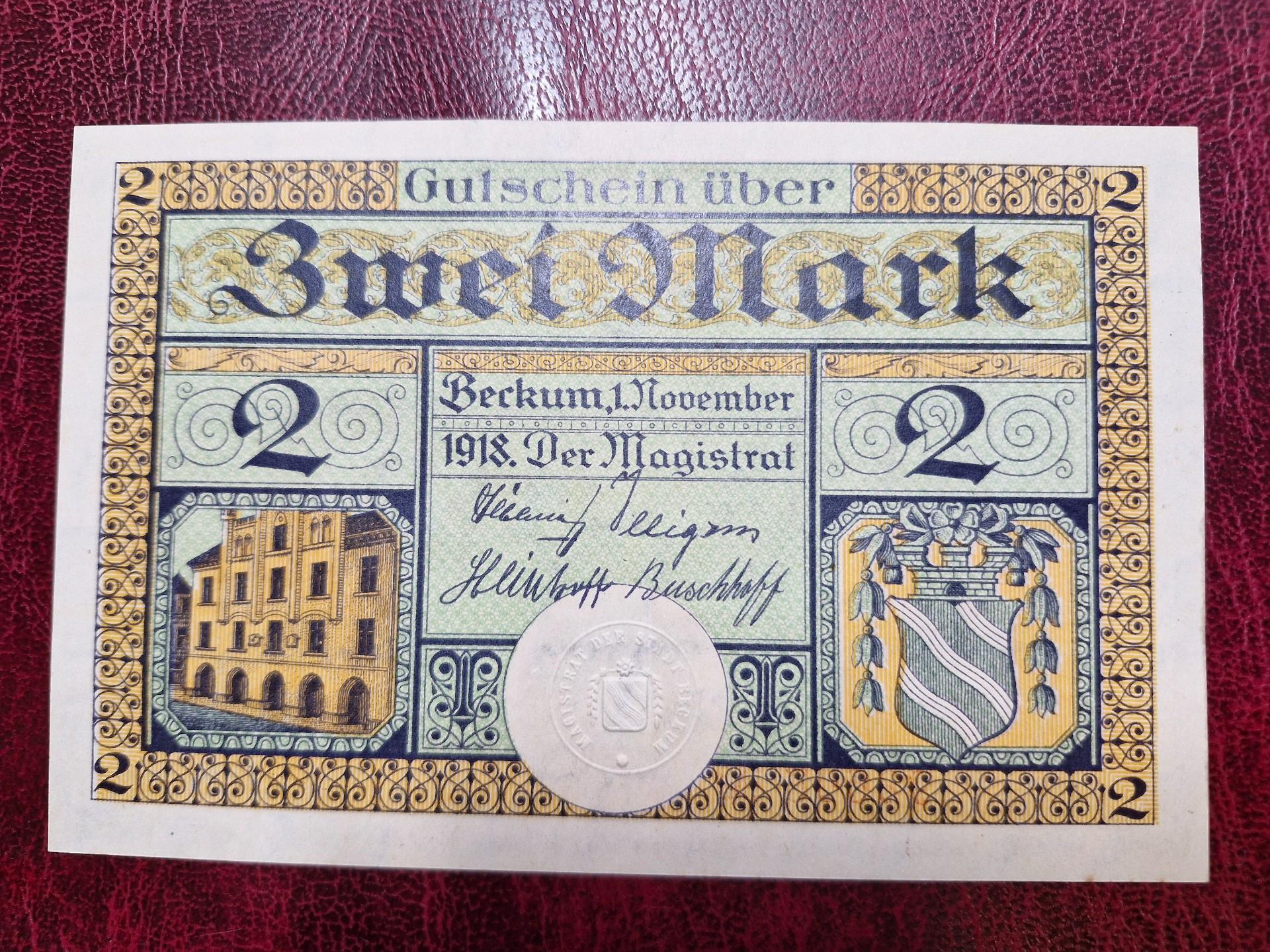 2 Mark 1918.11.01 Beckum Notgeld Vokietija