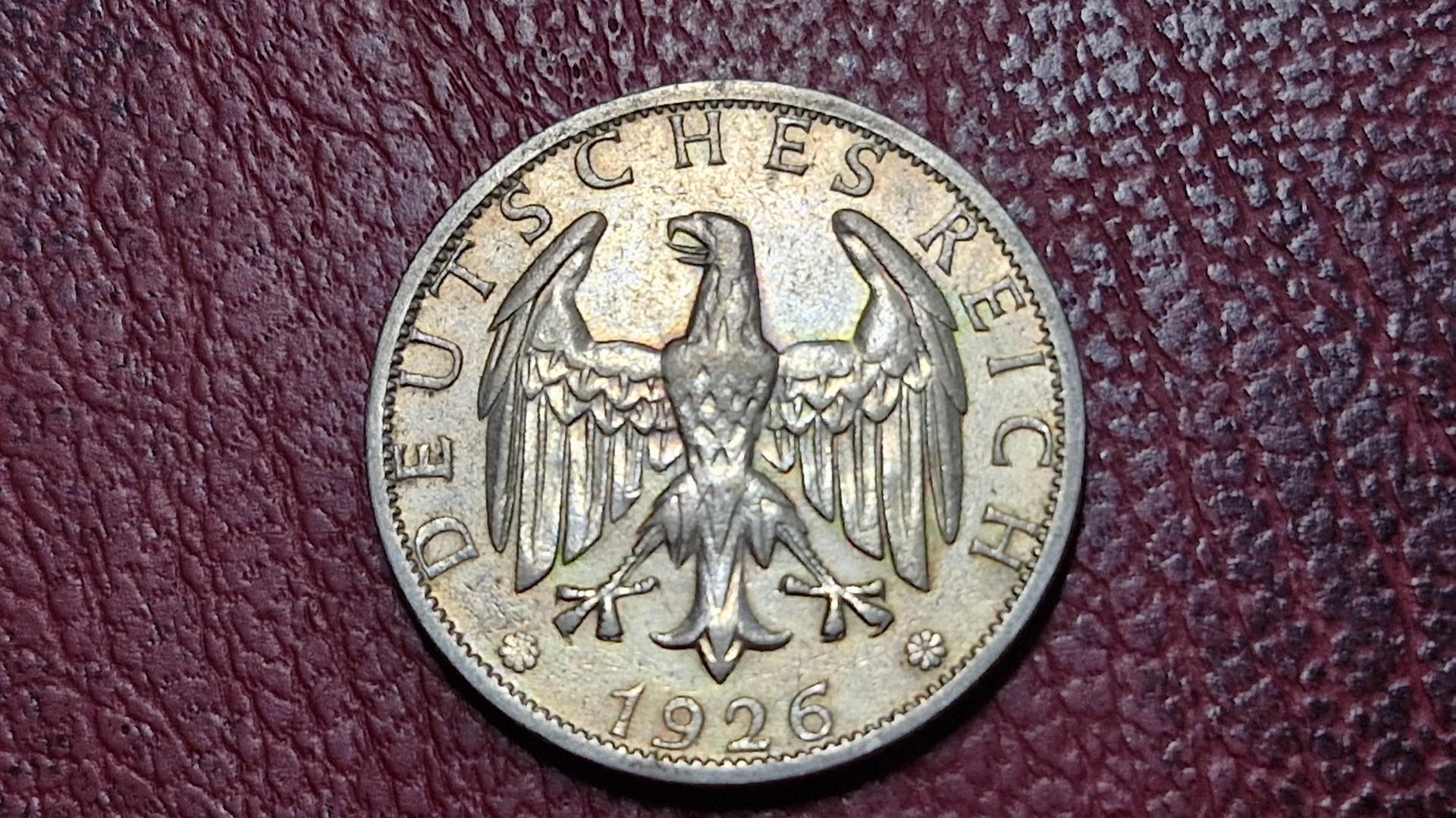 Vokietija 2 reichsmarkės, 1926A KM# 45 AG 0.500