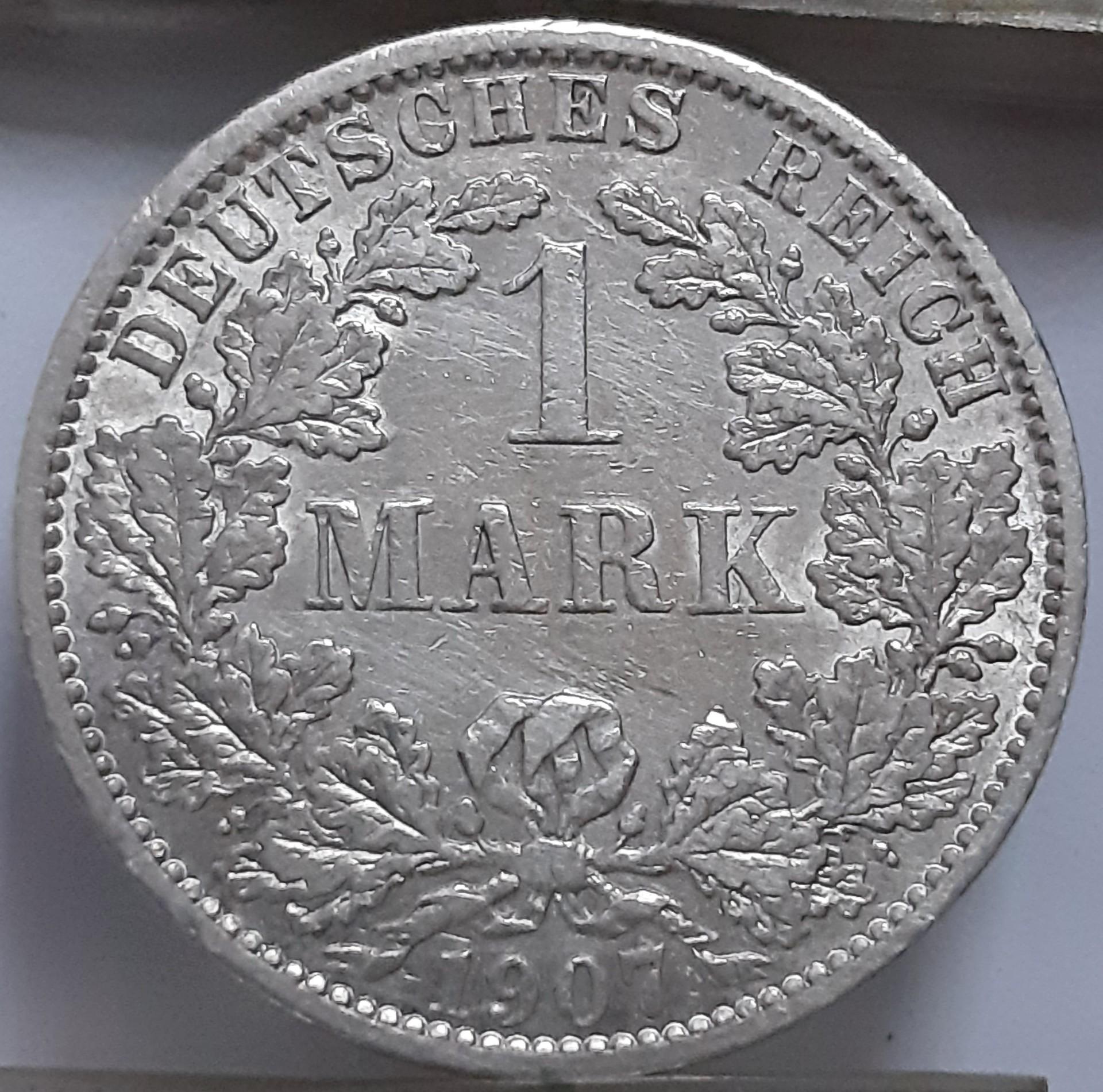 Vokietija 1 markė A 1907 KM#14 (7444)