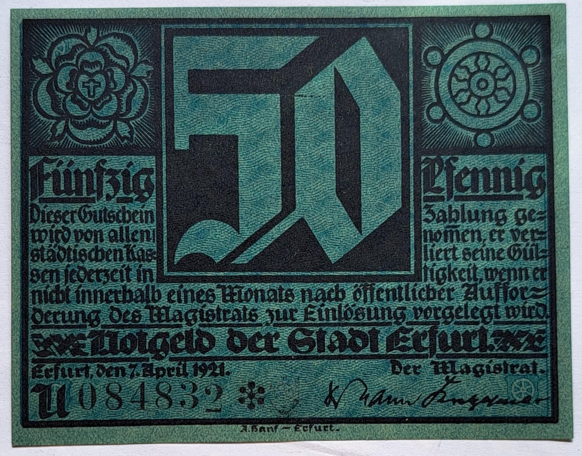 Erfurtas 50 pfenigų 1921 N#299923 (7522)