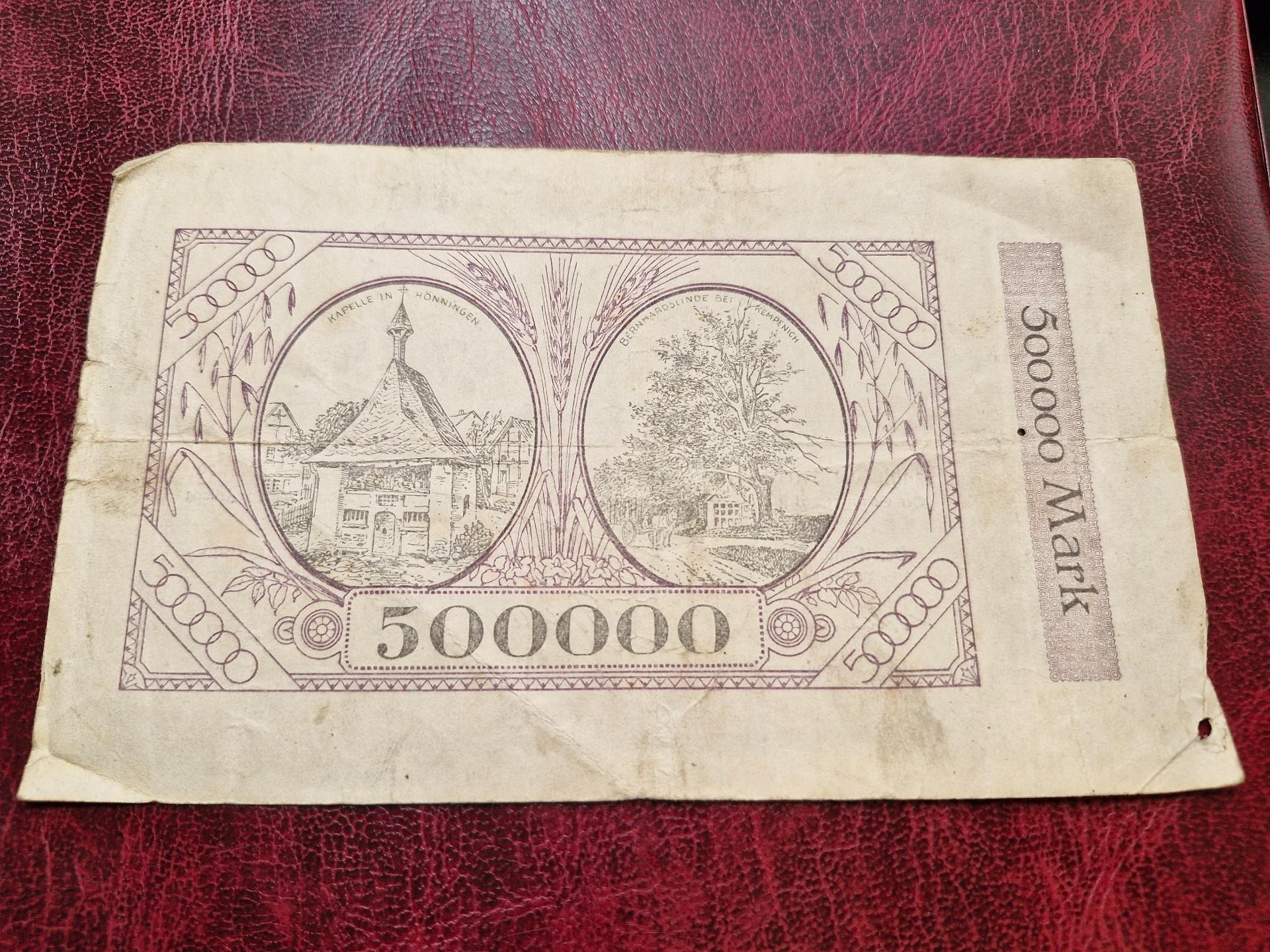 500,000 Mark 1923.07.31 Adenau Notgeld Vokietija