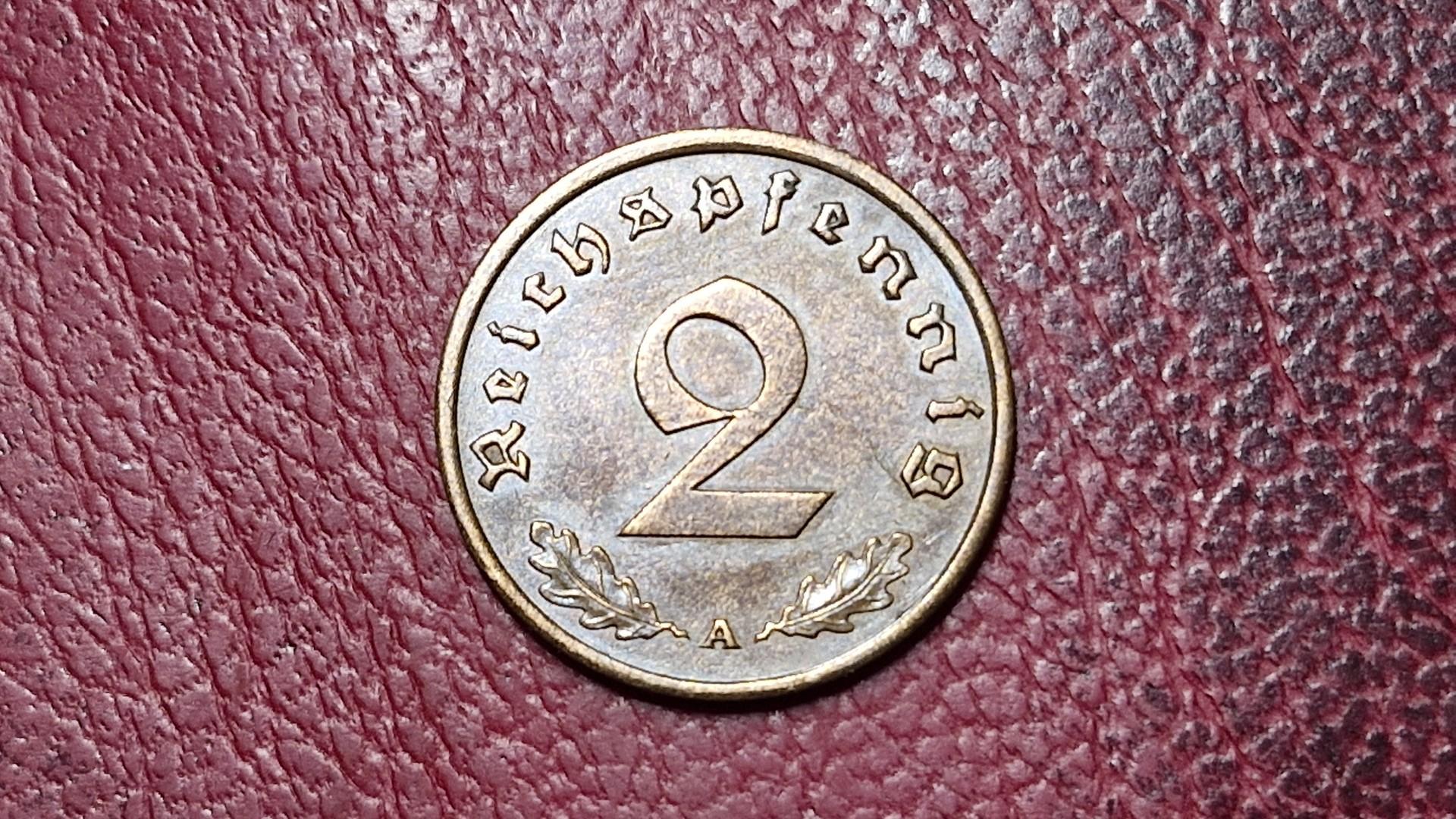 Trečiasis Reichas 2 reichspfenigai, 1939A KM# 90