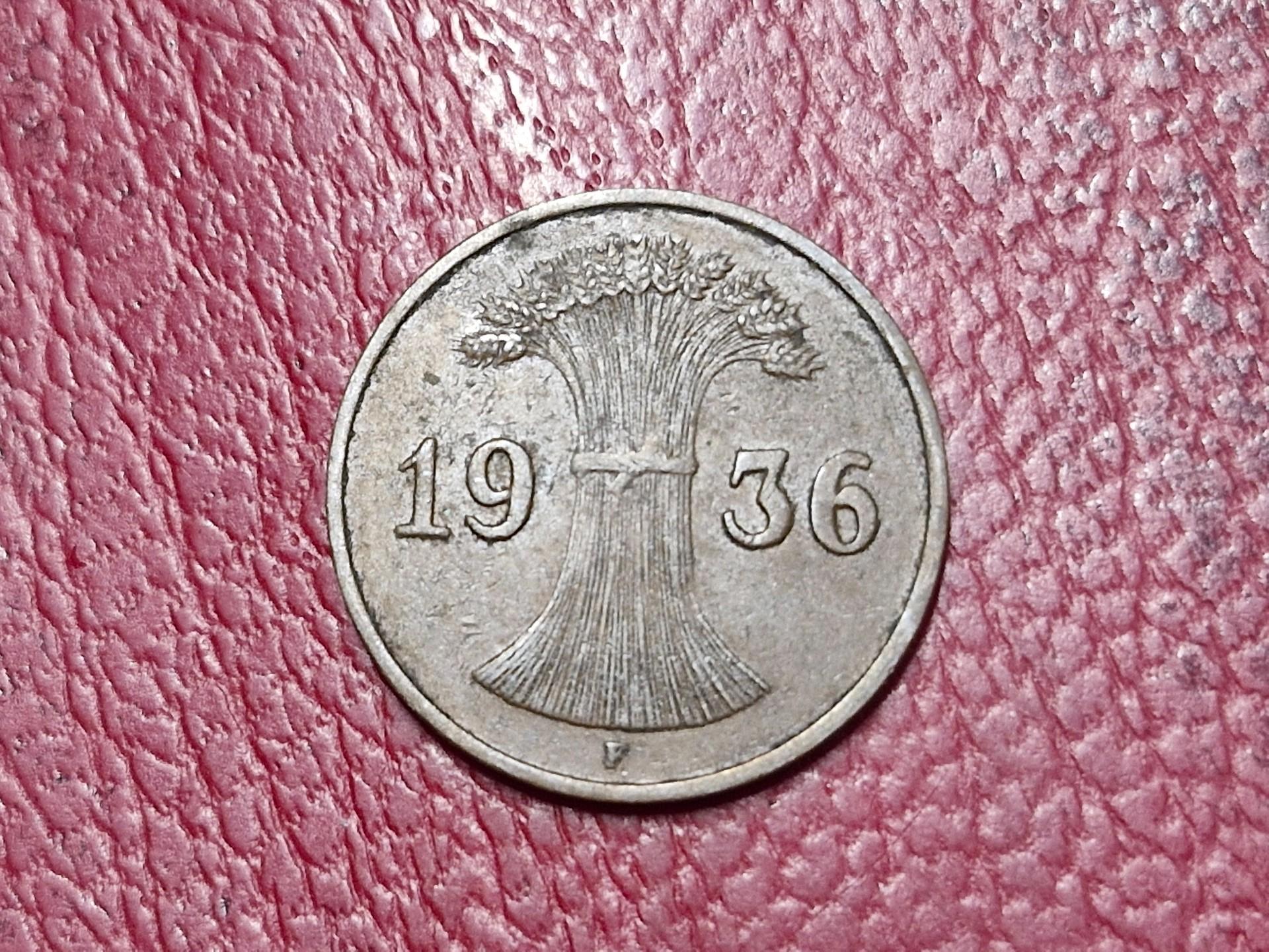 Vokietija 1 reichspfenigas, 1936F KM# 37