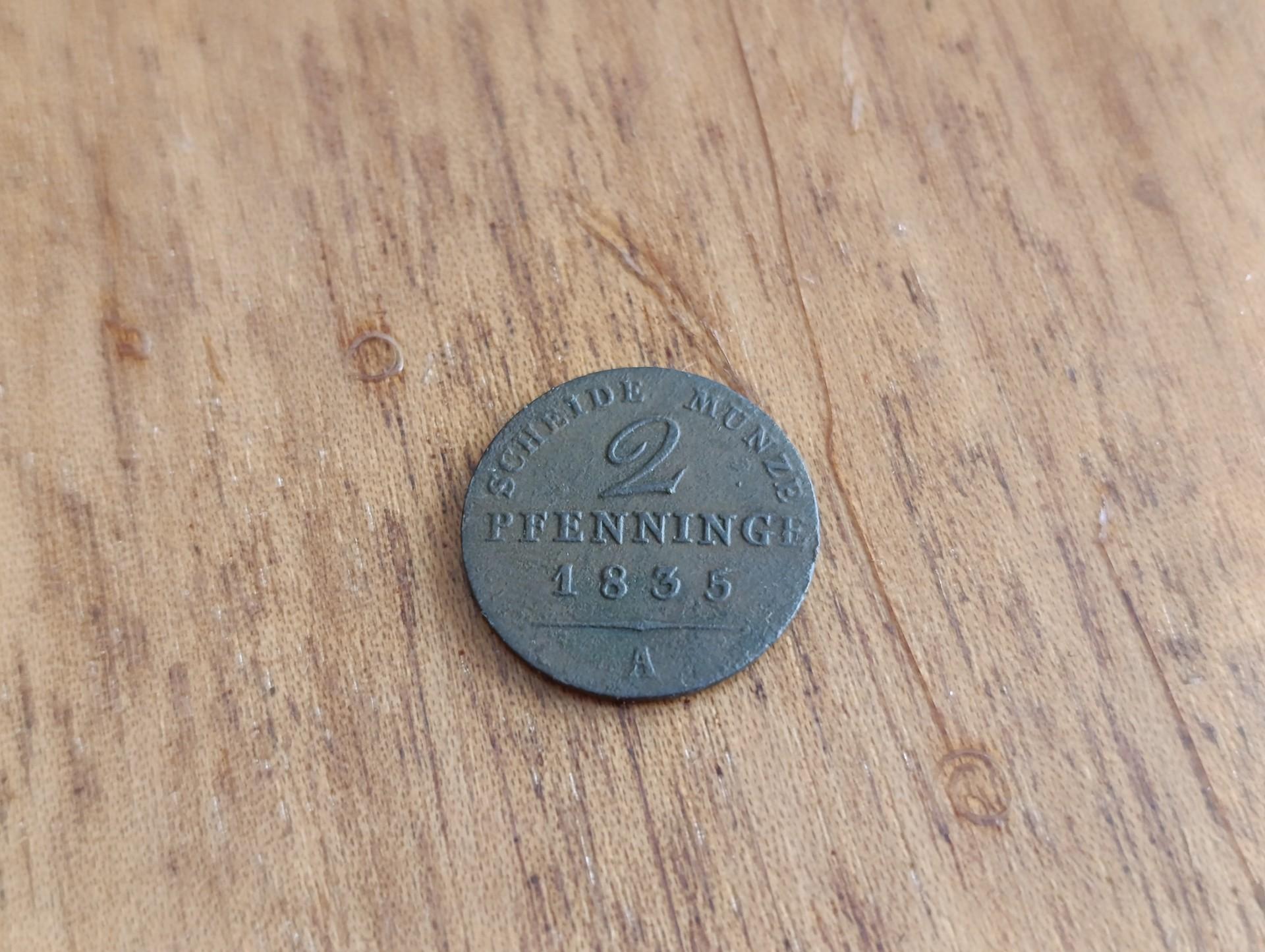 2 pfenigai Prūsija 1835
