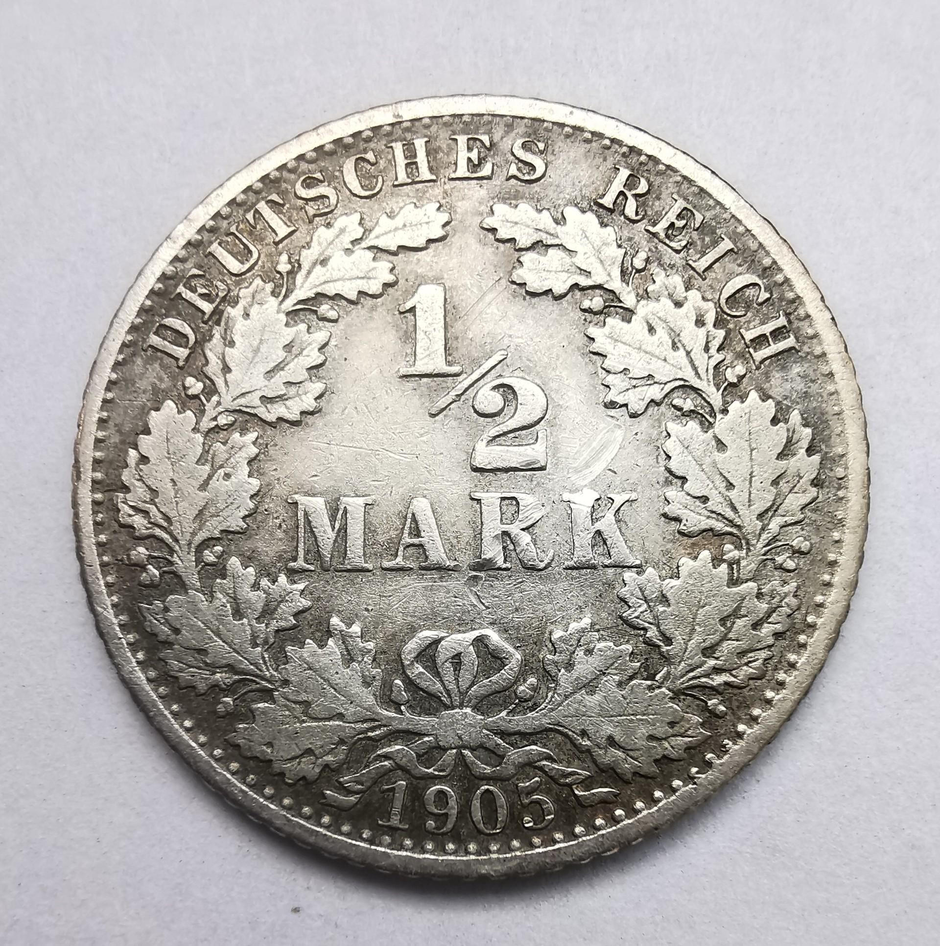Vokietija 1/2  M 1905 J