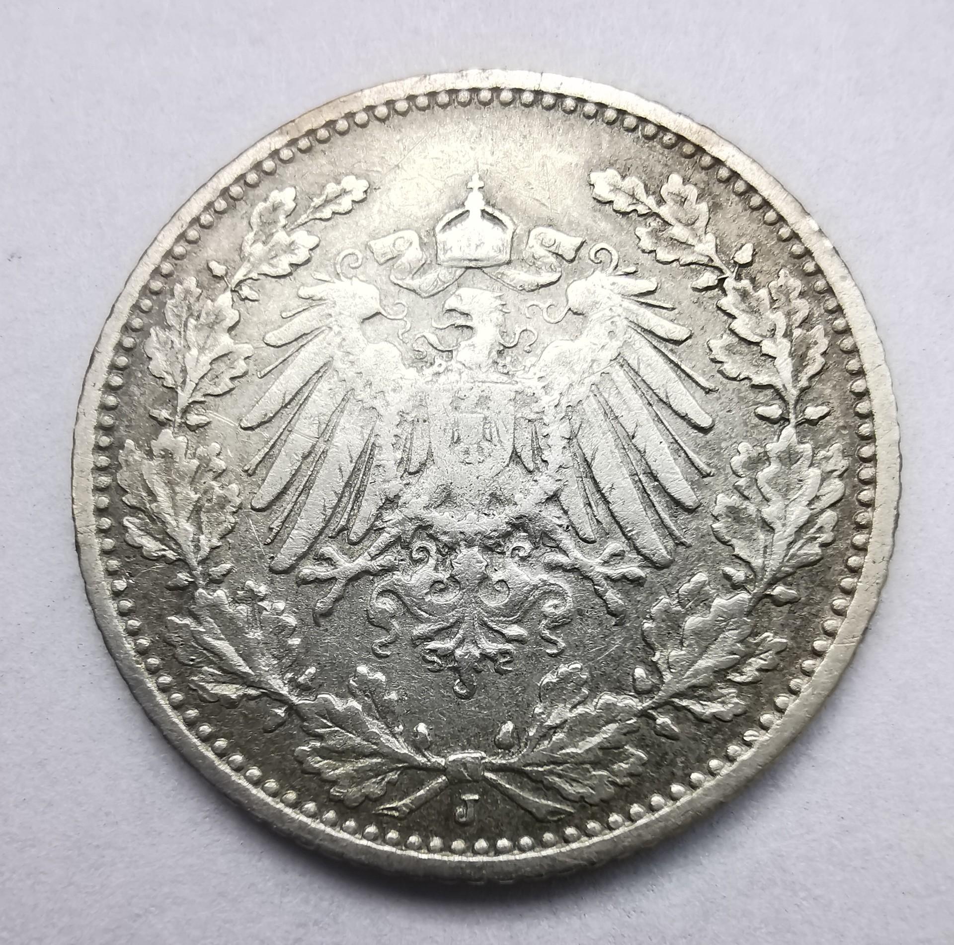 Vokietija 1/2  M 1905 J