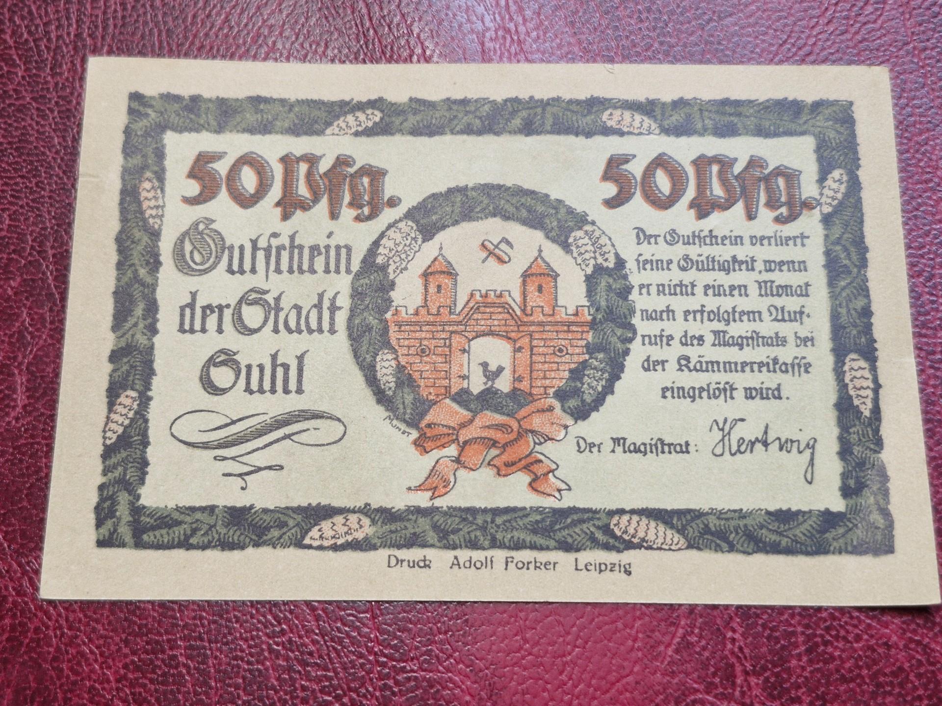 50 Pfennig 1922 Suhl Notgeld Vokietija