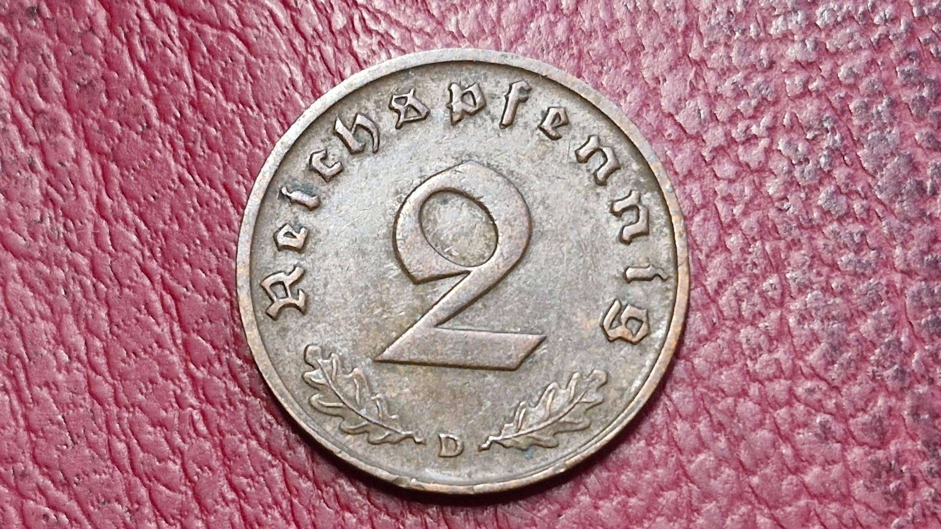 Trečiasis Reichas 2 reichspfenigai, 1940D KM# 90