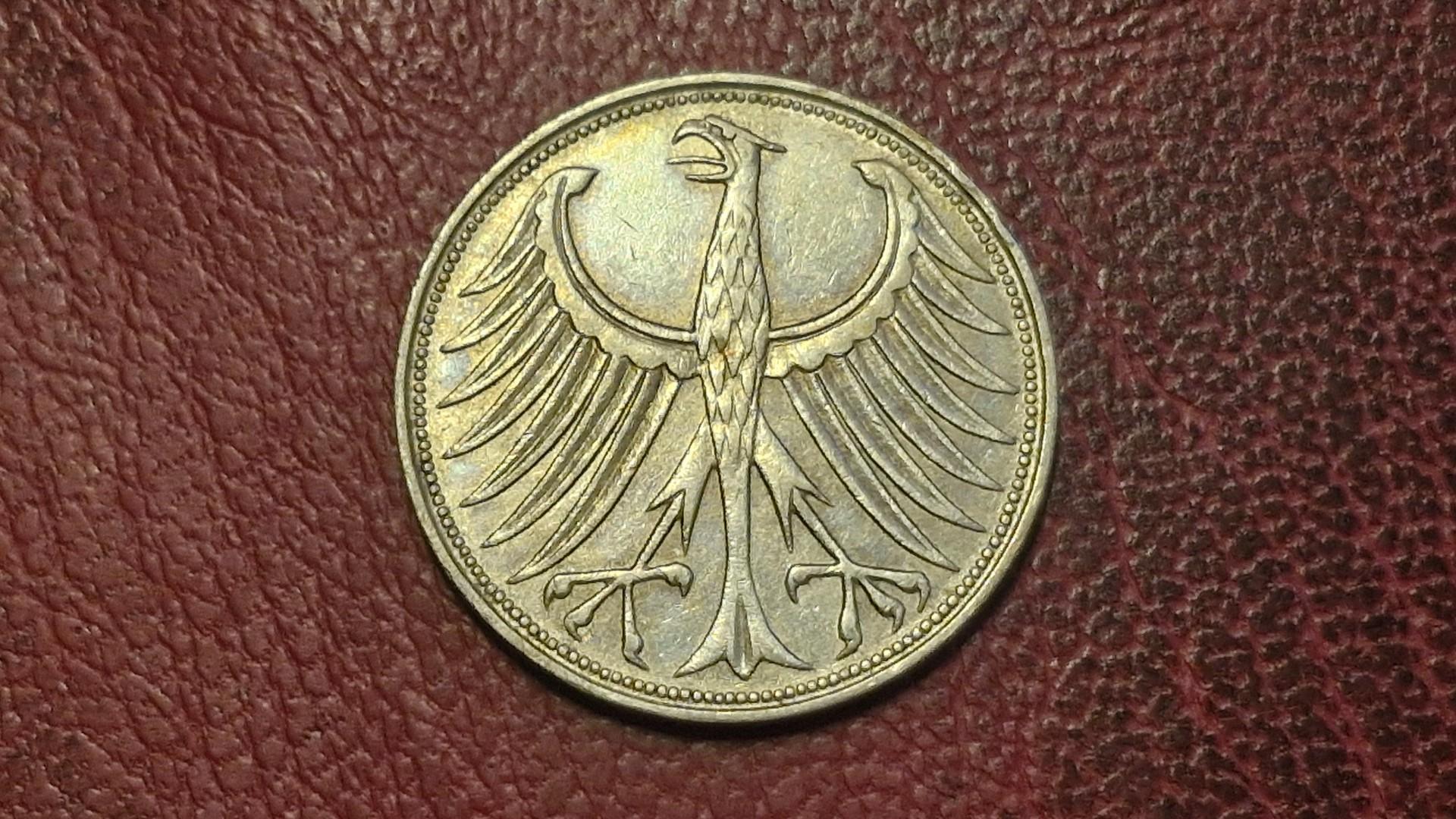 Vokietija 5 markės, 1951d Km# 112 Ag 0.625