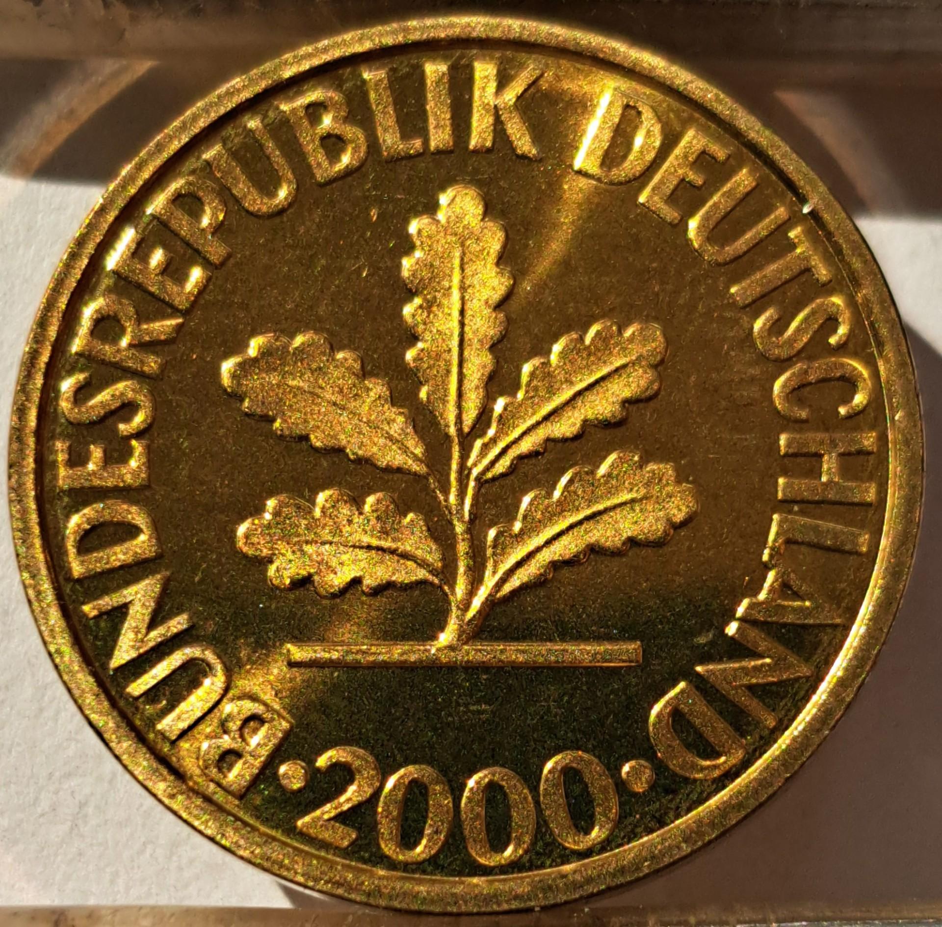 Vokietija 10 pfenigų J 2000 Proof UNC KM#108 (7782)