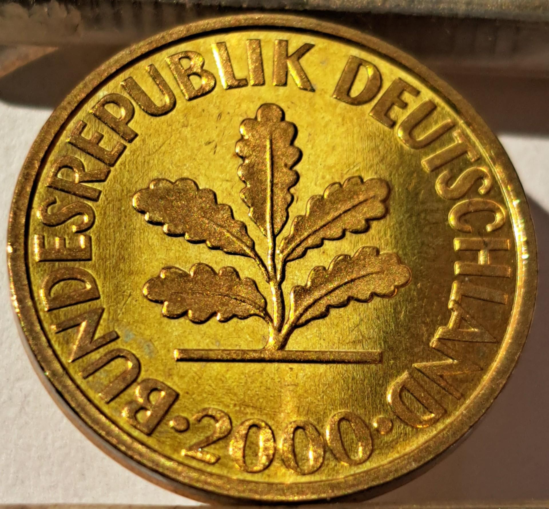 Vokietija 10 pfenigų J 2000 Proof UNC KM#108 (7782)