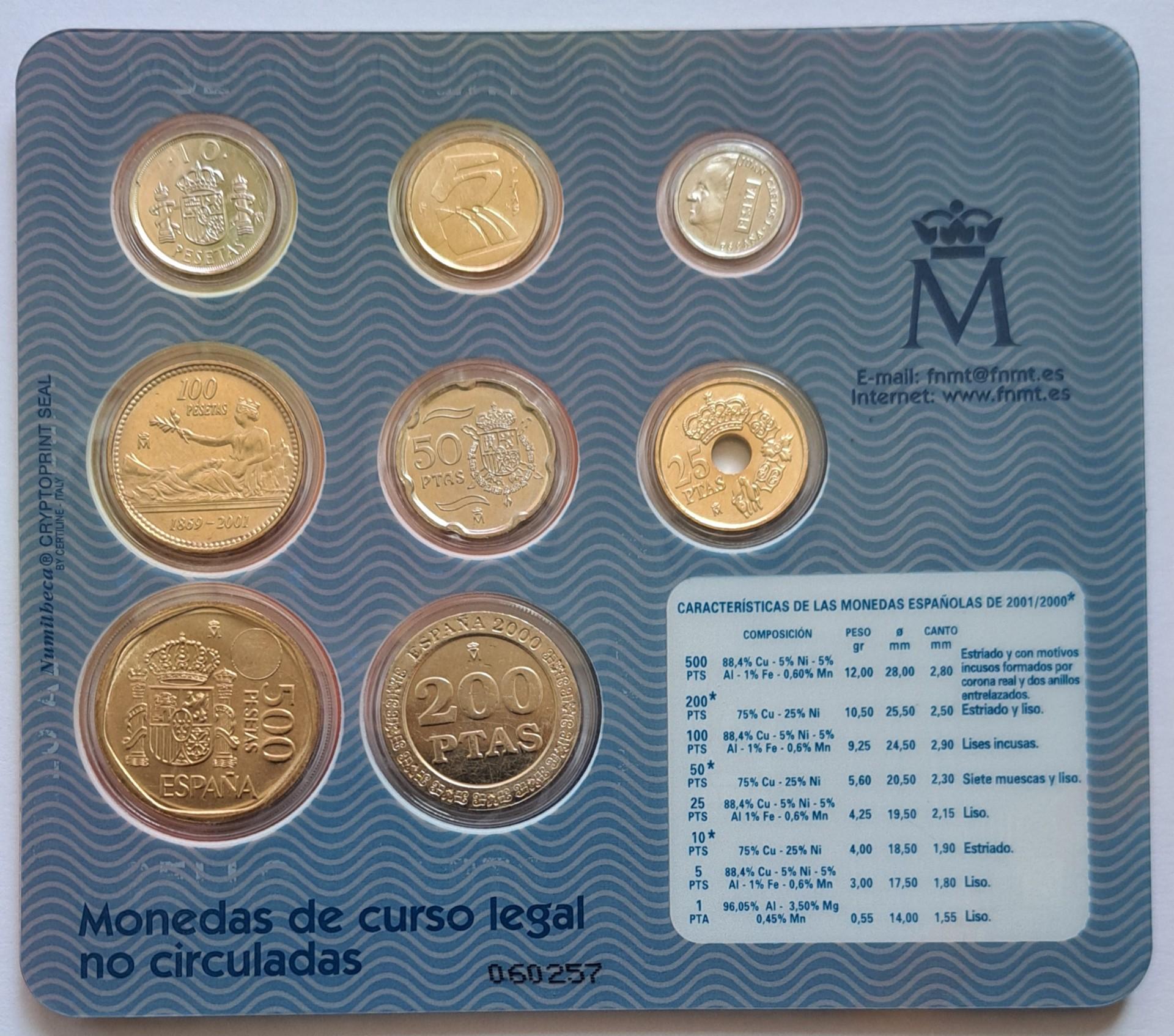 Ispanija 8 monetų setas 2001 (7785)