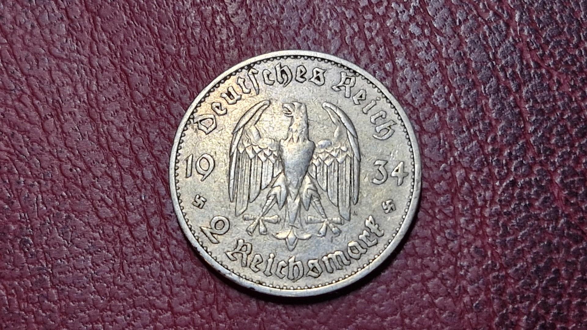 Trečiasis Reichas 2 reichsmarkės, 1934A KM# 81 AG