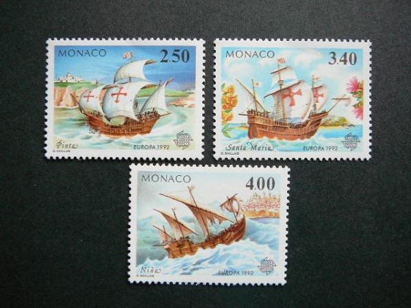 Monakas 1992 K. Kolumbas Burlaiviai Europa MNH