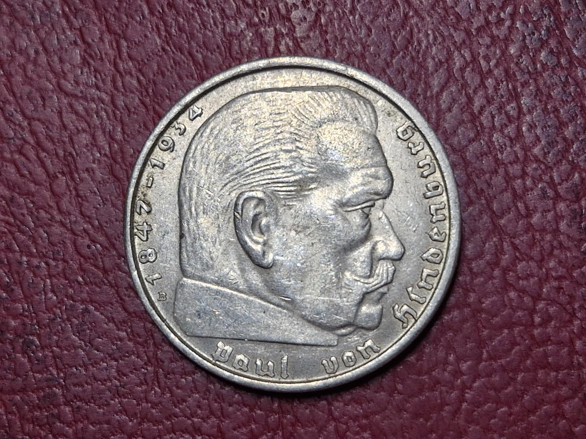 Trečiasis Reichas 2 reichsmarkės, 1938B KM# 93 AG