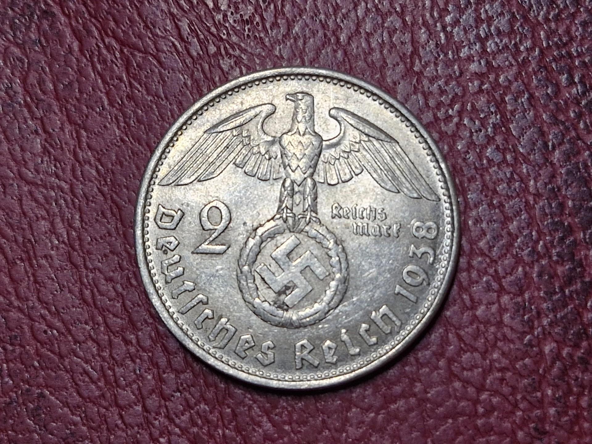 Trečiasis Reichas 2 reichsmarkės, 1938B KM# 93 AG