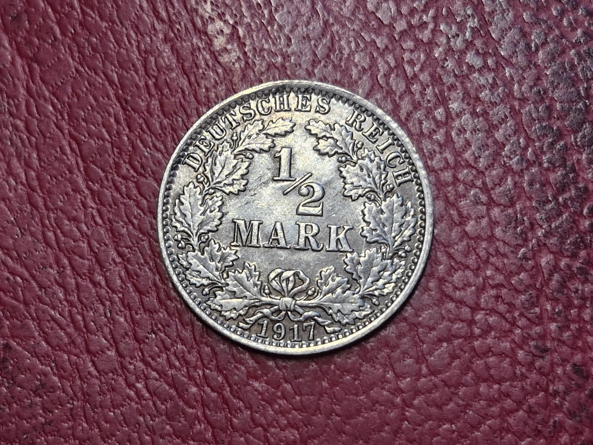 Vokietija ½ markės, 1917A KM# 17 AG 0.900