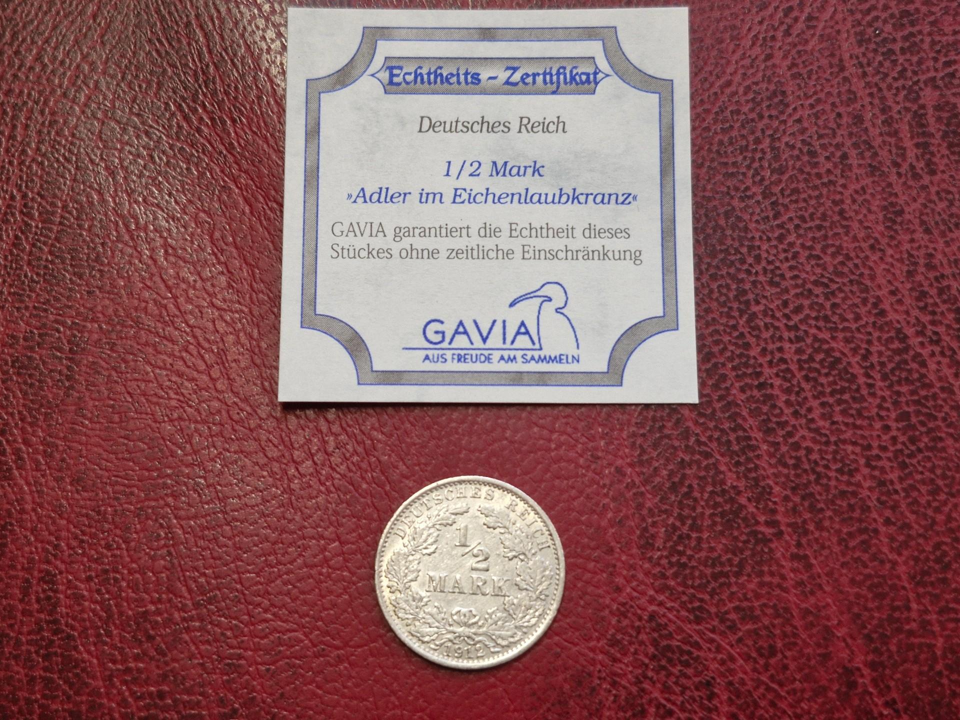 Vokietija ½ markės, 1912A KM# 17 AG GAVIA sertifik