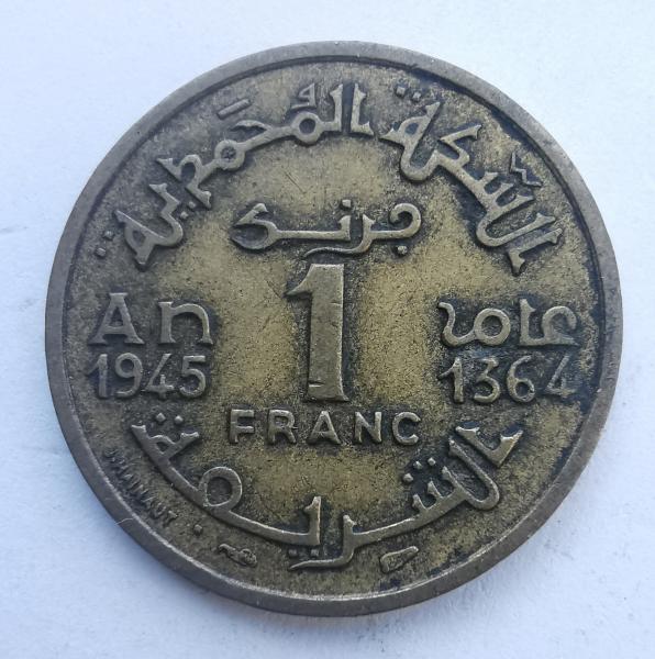 Marokas 1 frankas 1945