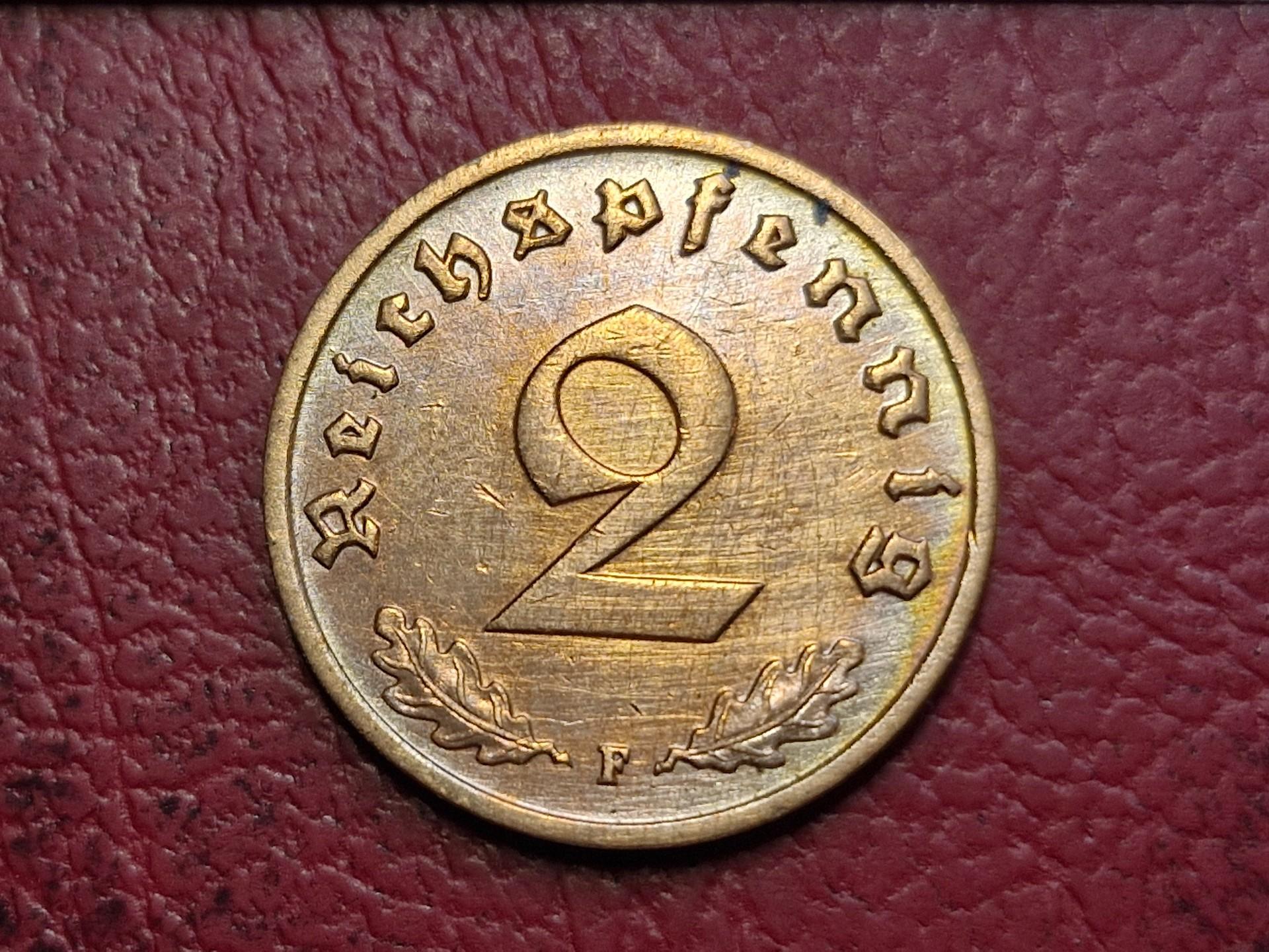 Trečiasis Reichas 2 reichspfenigai, 1938F KM# 90