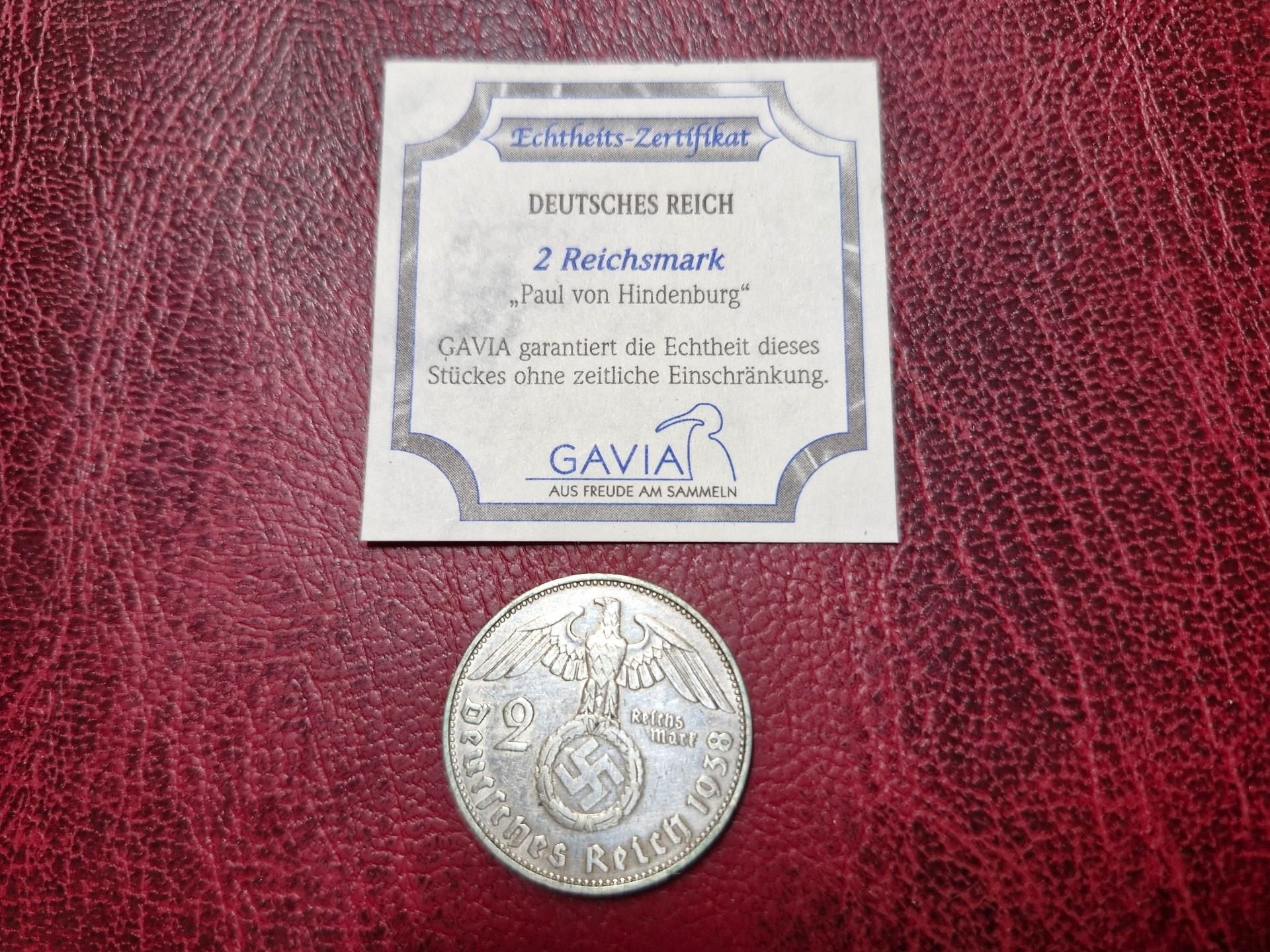 Trečiasis Reichas 2 reichsmarkės, 1938F AG GAVIA