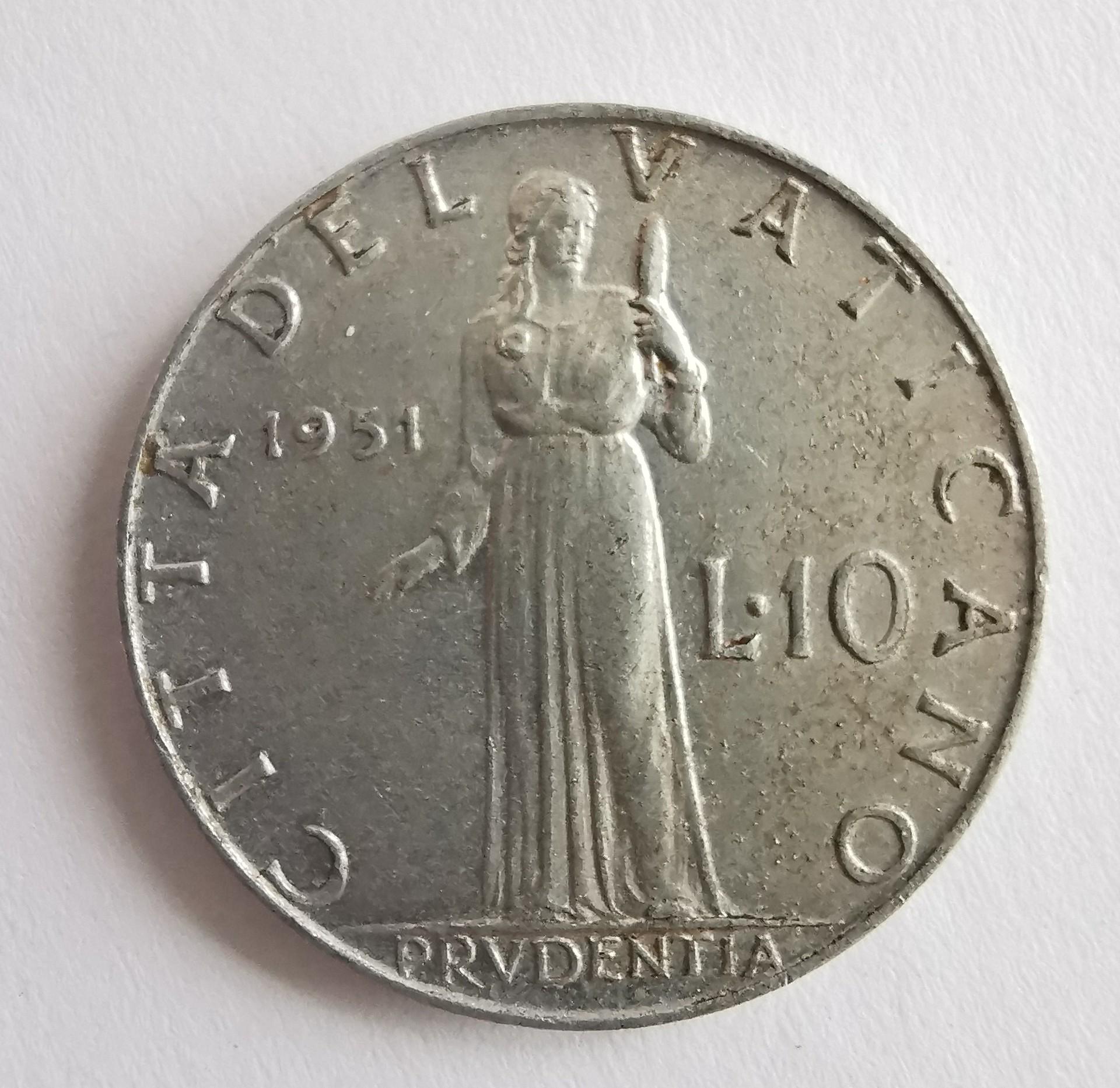 Vatikanas 10 lirų 1951