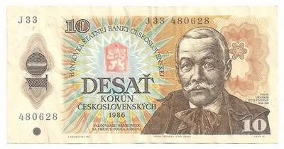 Čekoslovakija. 10 kronų ( 1986 ) VF