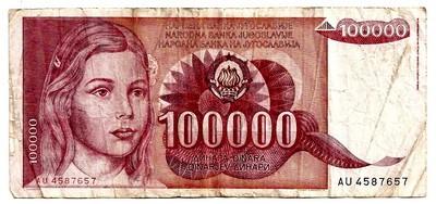 Jugoslavija. 100000 dinarų ( 1989 ) VF