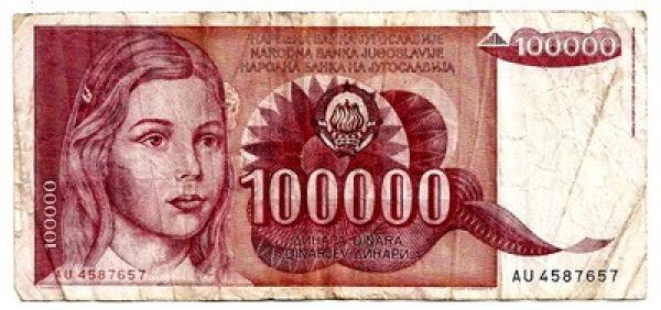 Jugoslavija. 100000 dinarų ( 1989 ) VF