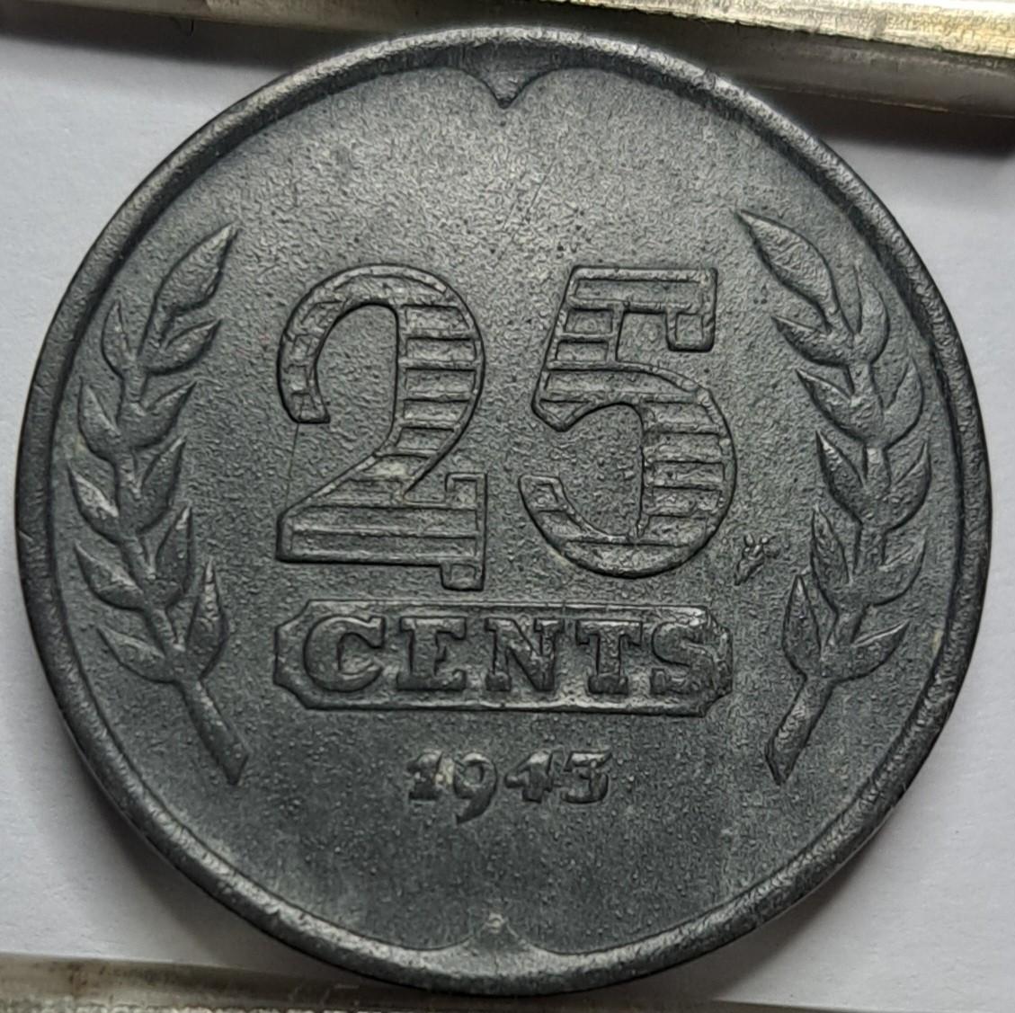 Nyderlandai 25 centai 1943 KM#174 (7868)