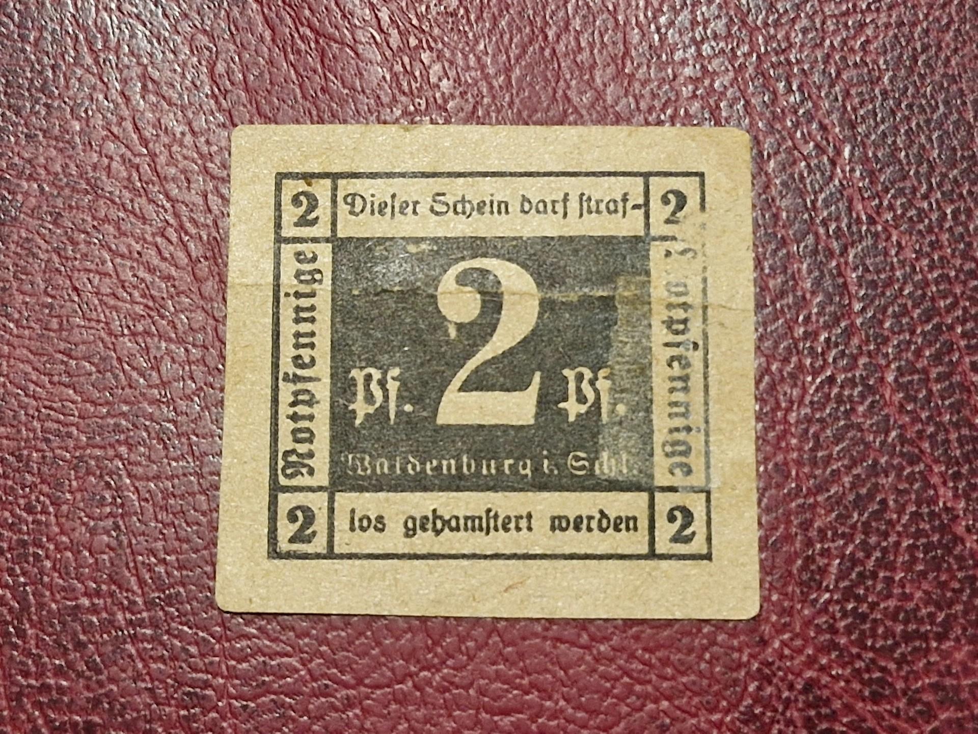 2 Pfennig 1920 Waldenburg Notgeld Vokietija