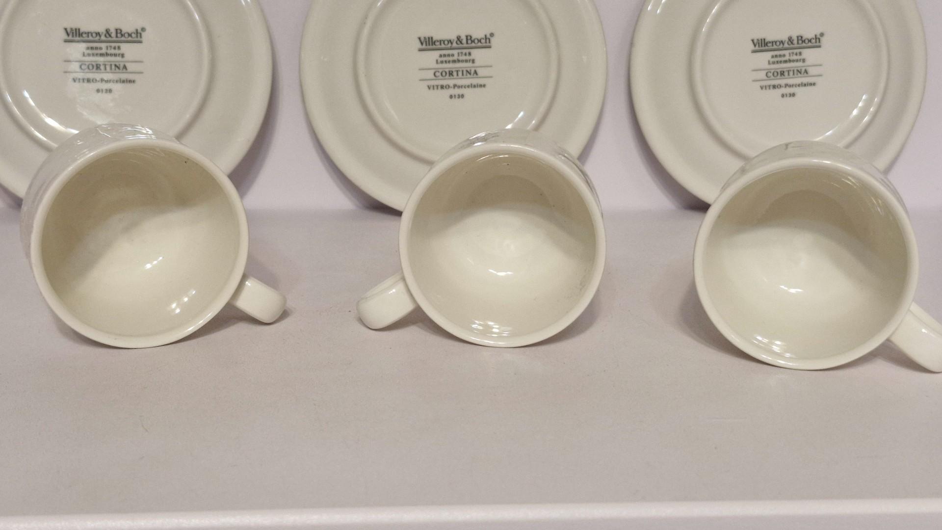 3 Villeroy & Boch Cortina puodeliai ir lėkštutės