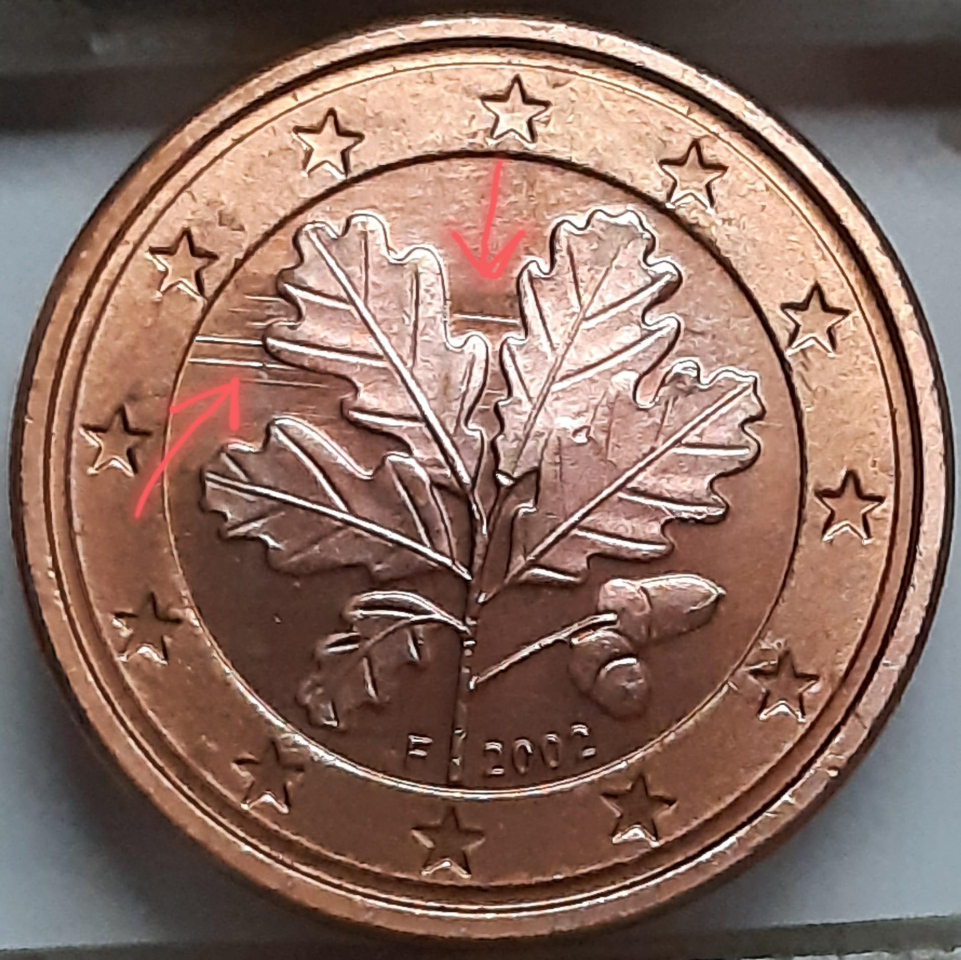 Vokietija 1 euro centas F 2002 KM#207 brokas (7975)